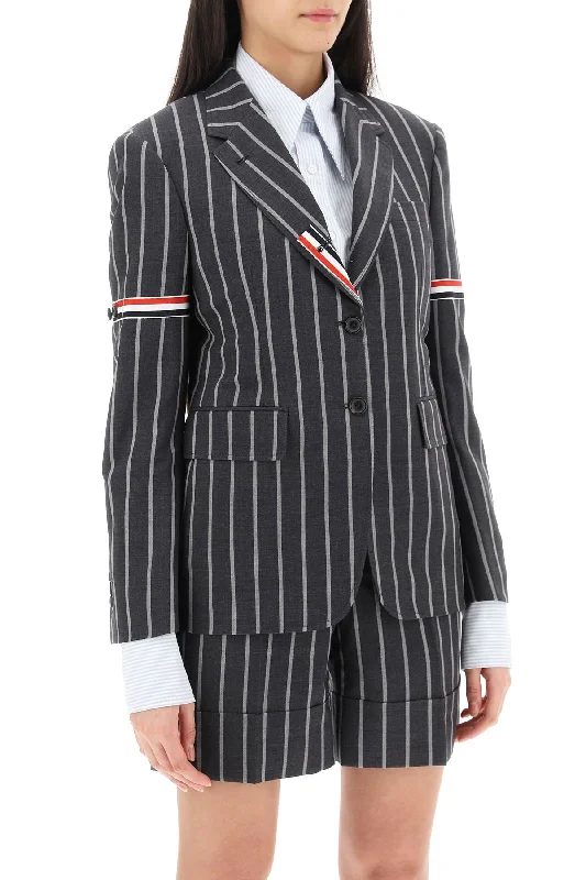 Thom Browne Striped Single-Breasted Jacket Satin Jacket Silk Jacket Chiffon Jacket