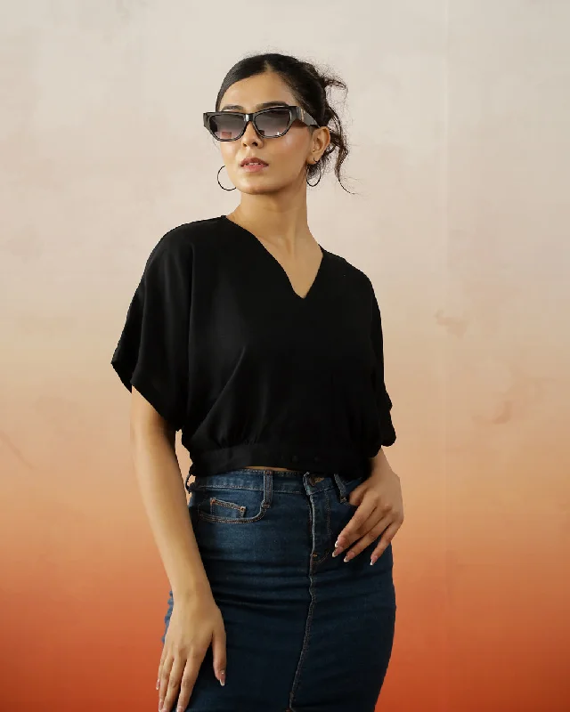 Black Crop Top for Women Fashionable Trendy Casual