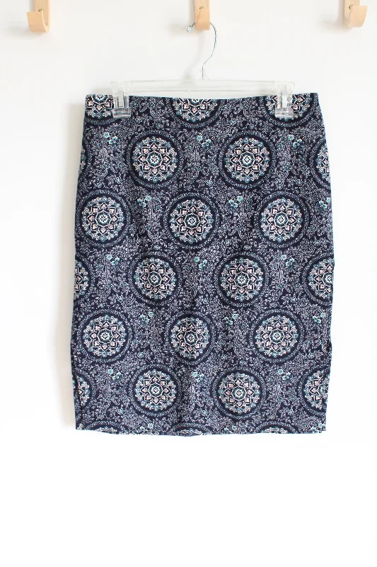 LOFT Navy Blue Patterned Skirt | 6 wool skirt breathable