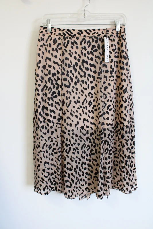 NEW Alice & Olivia Tan Leopard Silk Blend Skirt | 6 leather skirt bold