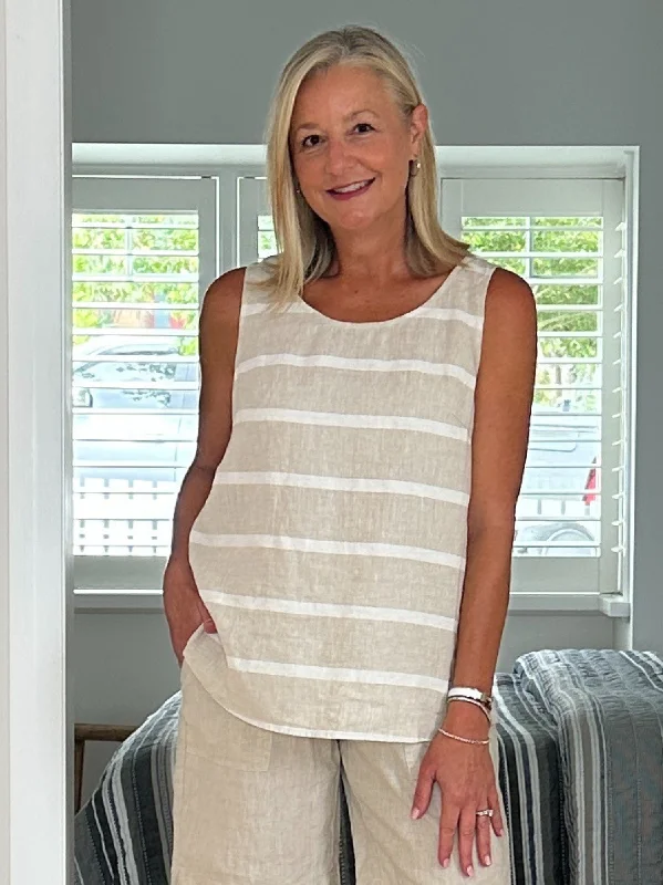 Patio Stripe Tank - Natural fitted tank top