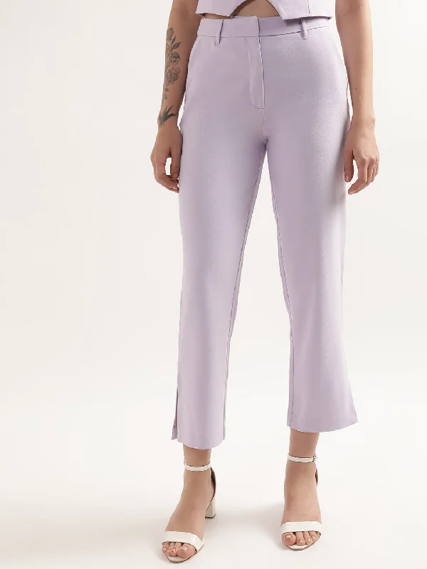 Centre Stage Women Lilac Solid Slim Fit Trouser Trousers Brand Named