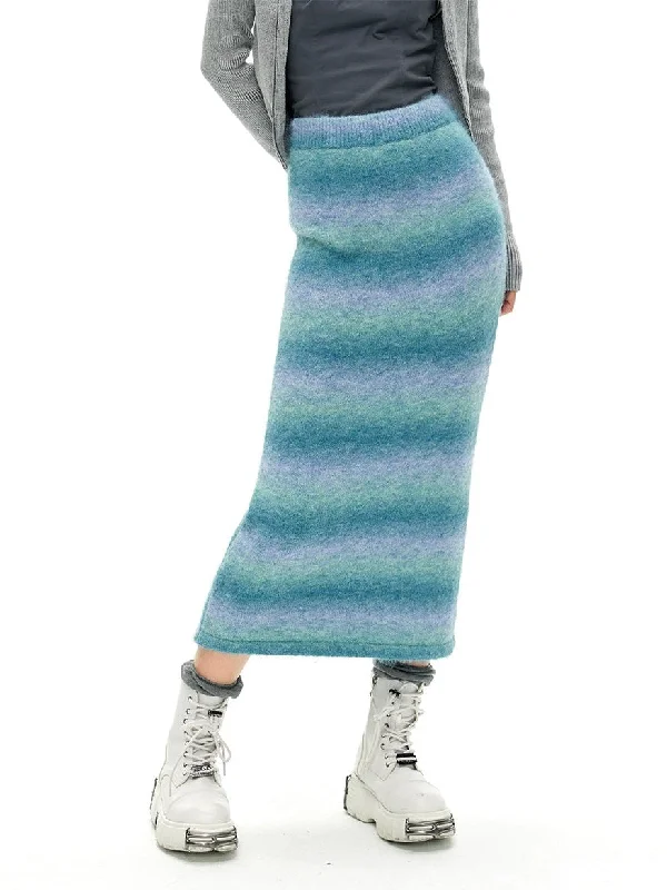 Gradient Slim Knitted Skirt silk skirt elegant