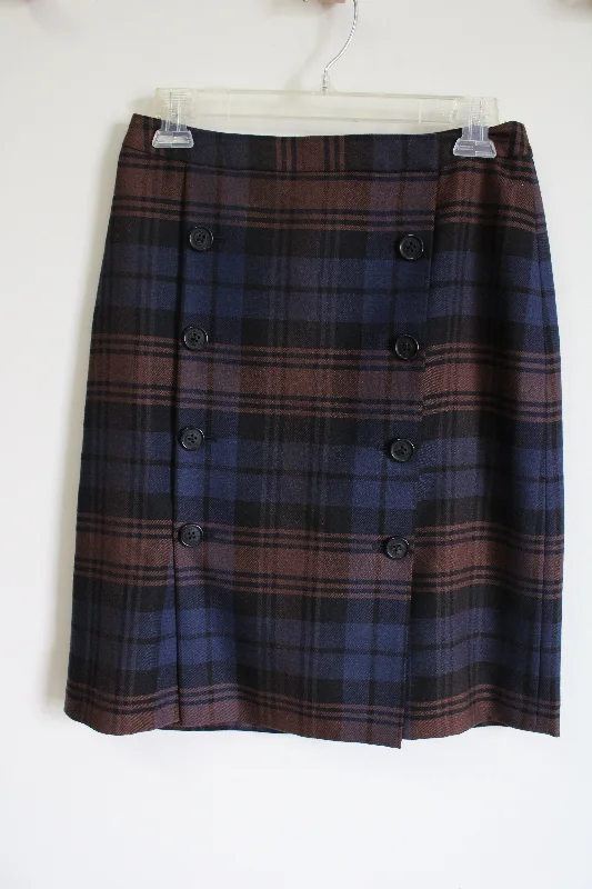 NEW "346" Brooks Brothers Blue Brown Plaid Wool Skirt | 2 relaxed fit skirt