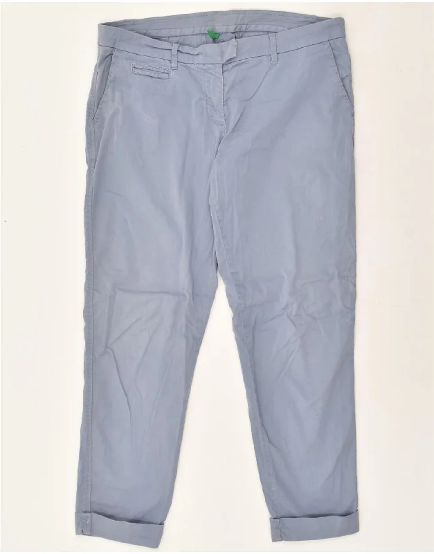 BENETTON Womens Slim Chino Trousers UK 12 Medium W34 L26 Blue Cotton Trousers fashionable trendy