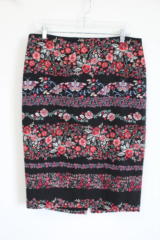 7th Avenue Design Studio NY&C Black Red Floral Pencil Skirt | 12 velvet skirt luxury