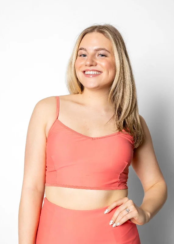 Deep Coral | V'D Crop Top Mesh Canvas Denim