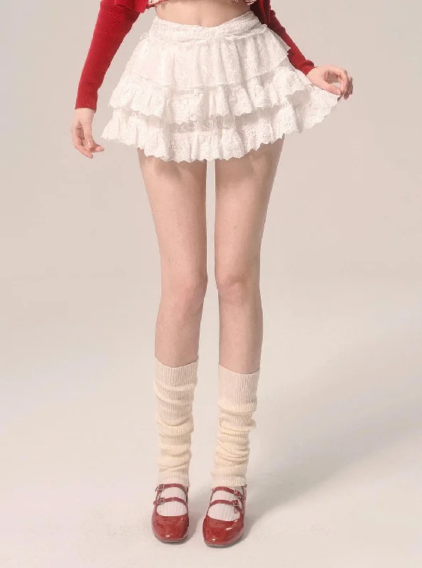 Elegant White Lace Ballet-Inspired Cake Skirt leather skirt sleek