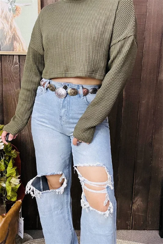 BQ15469 Olive green long sleeve turtleneck sweater off shoulder short design for women Knit Fabric Woven Fabric Fleece Fabric