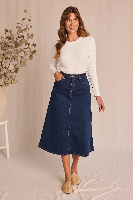 Adrift Denim A-Line Skirt in Mid Wash silk skirt elegant