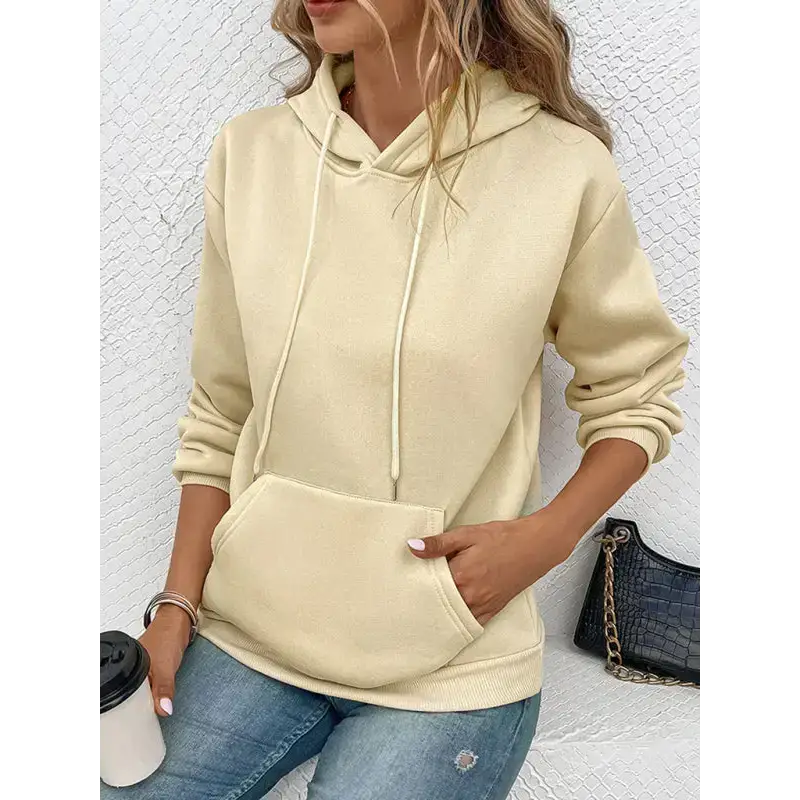 Casual long sleeve solid color hooded sweatshirt Hoodie with Color Block Contrast Stylish