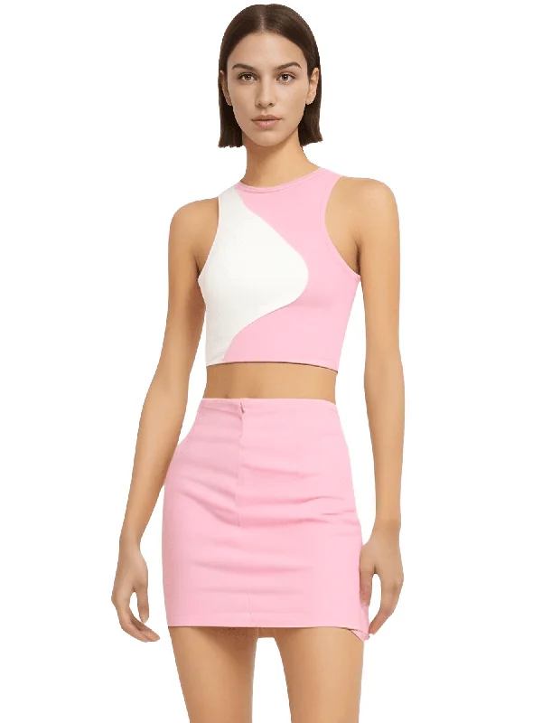 Women's Ribbed Knit Color Block Tank Top athletic tank top