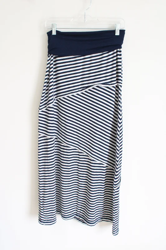 Max Studio Blue Striped Maxi Skirt | S linen skirt natural
