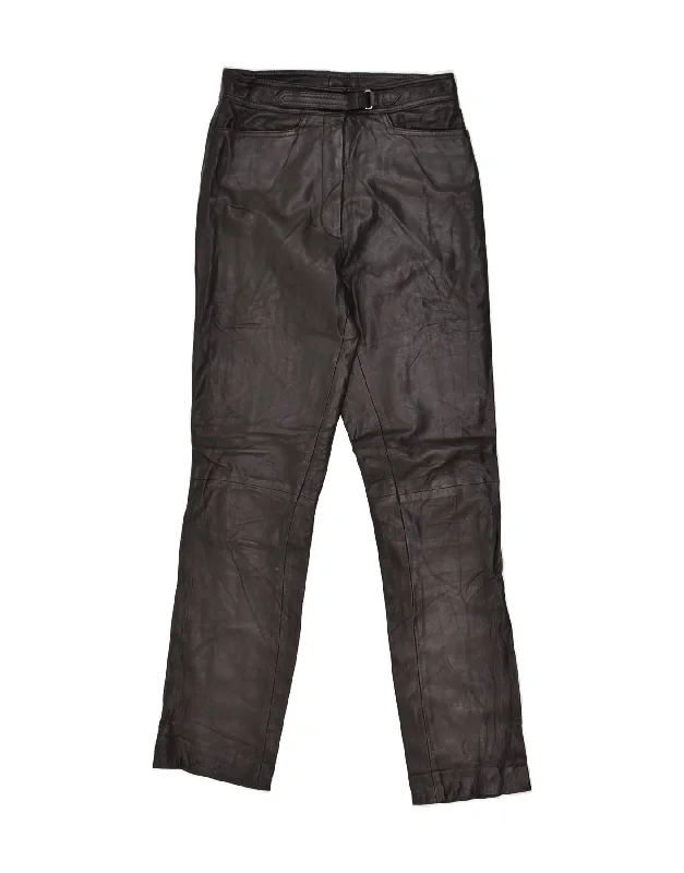 VINTAGE Womens Leather Straight Casual Trousers EU 36 Small W26 L30 Black Trousers stylish elegant