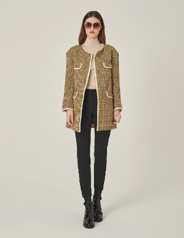 MARYLING Camel Round Neck H Silhouette Jacket Jersey Jacket Tulle Jacket Batik Jacket