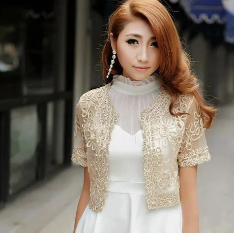 Women Basic Coat Style Women Perspective Shawl Fashion Hollow Out Lace Short Sleeve Coats Jackets Female One-Shoulder Jacket Off-the-Shoulder Jacket Asymmetrical Jacket
