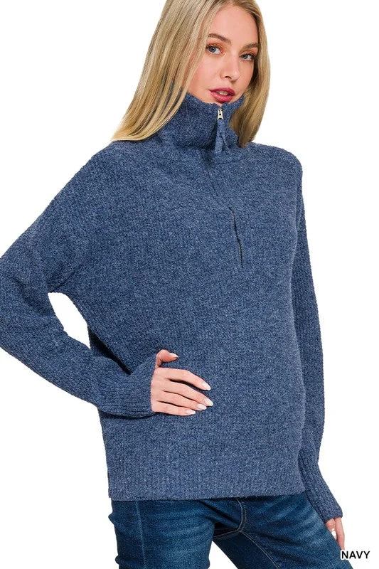 Zip It Up High Collar Navy Sweater Fitted Slim Tailored