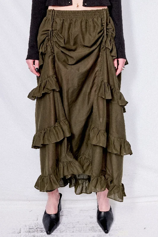 Dark Green Cotton Ruffle Skirt athletic skirt fit