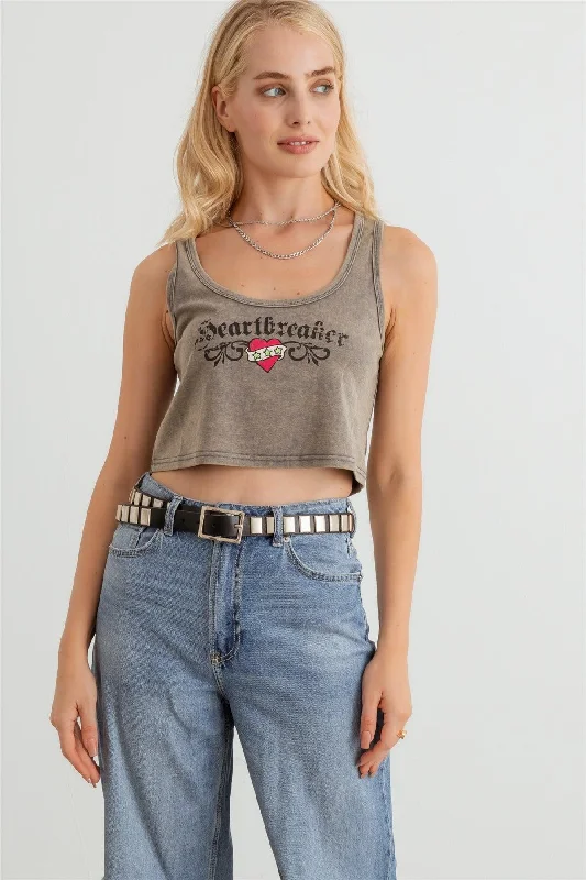 Vintage Printed Sleeveless Crop Top Iron Safe Non-Iron Wrinkle Free
