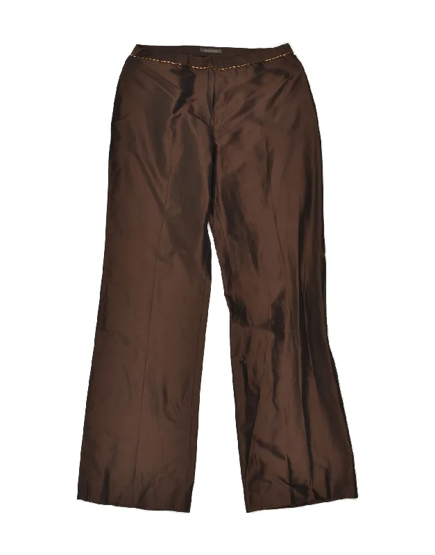 MASSIMO DUTTI Womens Straight Casual Trousers W28 L30  Brown Silk Trousers Culottes Wide Leg