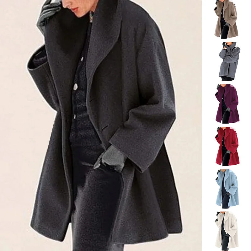 Women's Trendy Clothes Multi-color Round Neck Loose Sweater Woolen Coat Solid Casual Coat For Autumn And Winter Zippered Front Buttoned Front Snap Front