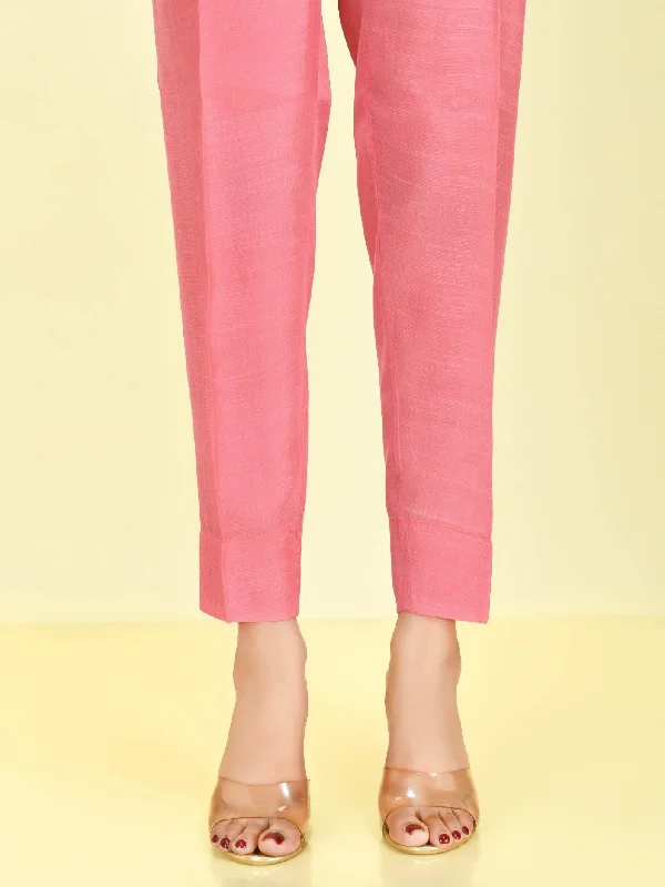 Raw Silk Trousers - Pink Trousers stylish modern