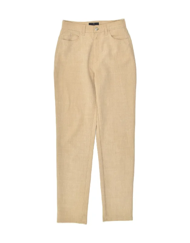 TRUSSARDI JEANS Womens Slim Casual Trousers W26 L30 Beige Polyester Trousers Pleated Formal