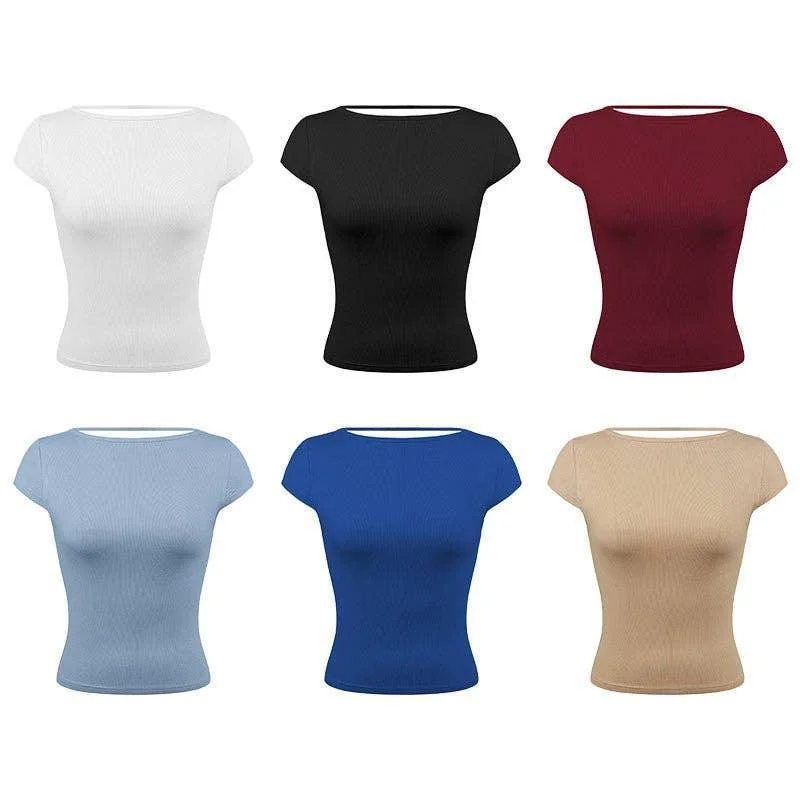 Ladies Backless Solid Color Daily Crop Top ESVJ Zippered Buttoned Snapped