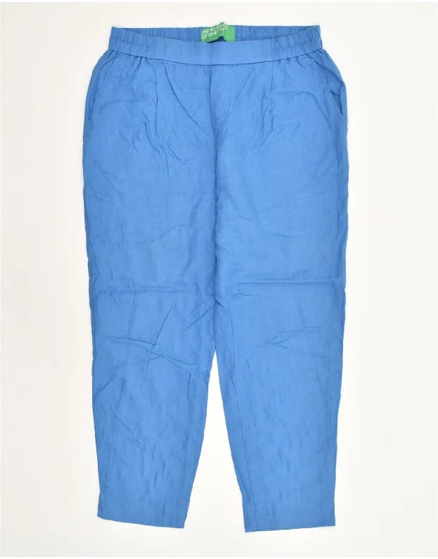 BENETTON Womens Tapered Cropped Trousers UK 14 Large W34 L25 Blue Linen Trousers Recommended Stylist