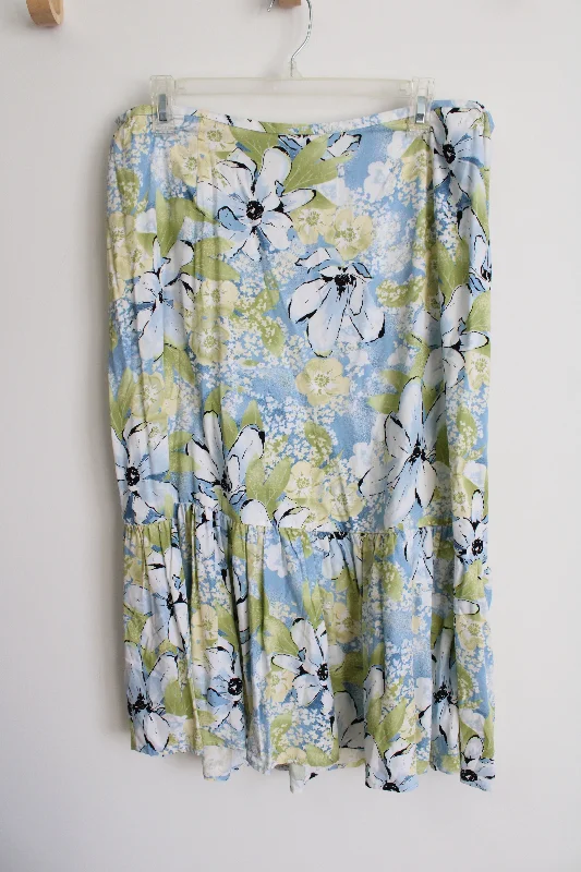 Emma James Green Blue Floral Skirt | 16W chiffon skirt lightweight