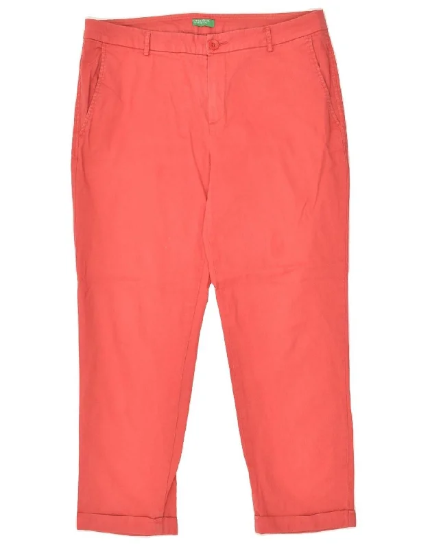 BENETTON Womens Slim Chino Trousers UK 12 Medium W34 L25  Red Cotton Trousers chic elegant