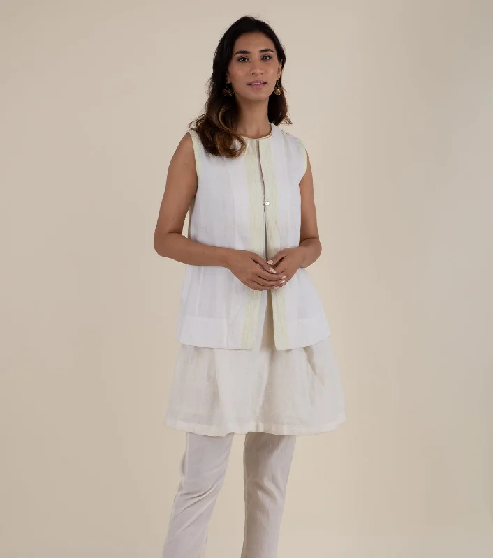 White Cotton Linen Jacket Embroidered Jacket Appliqued Jacket Beaded Jacket