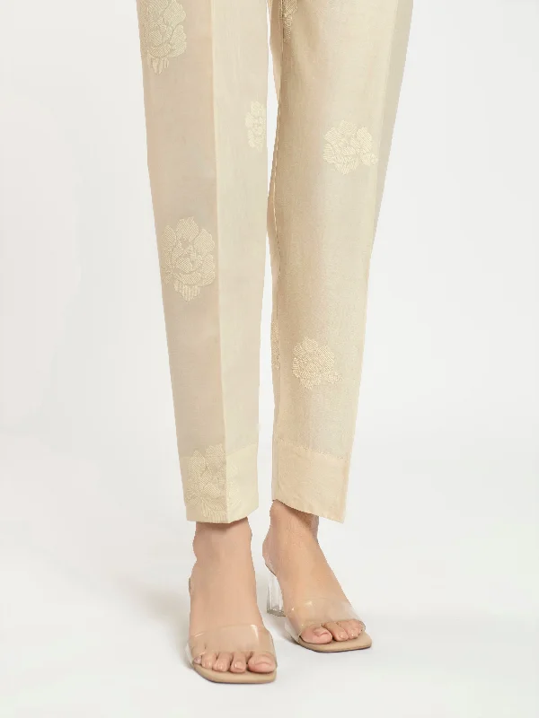 Embroidered Cambric Trouser Wide Leg Loose Fit Mid Waist