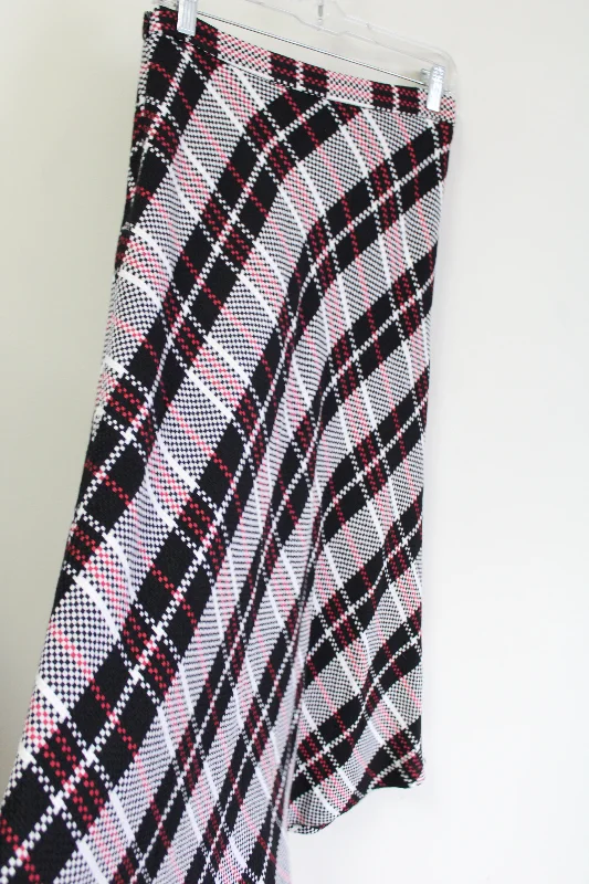 Premise Black White & Pink Plaid Long Skirt | 4 chiffon skirt airy