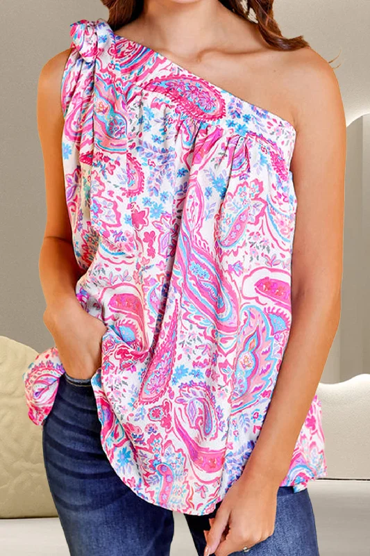 Jasmine Printed Tied One Shoulder Tank modal blend tank