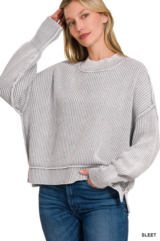 Classic Chic Sleet Washed Oversized Cropped Sweater (Size L/XL) Terry Blend Velvet Blend Canvas Blend