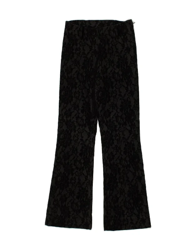 VINTAGE Womens Bootcut Casual Trousers W26 L29 Black Floral Cotton Trousers Business Professional