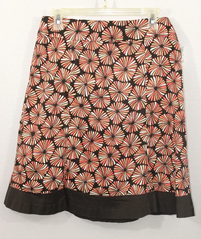 Pink & Brown Patterned Skirt | Size 10 midi skirt versatile