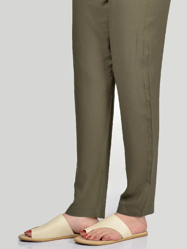 Straight Trouser-Army Green Trousers High Rise Slim Fit
