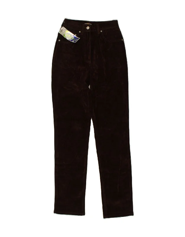 VINTAGE Womens Slim Casual Trousers IT 42 Medium W24 L32  Brown Acrylic Chinos Cotton Straight Leg