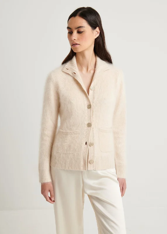 Brushed Cashmere Button Front Jacket Hoodie Zip-Up Jacket Button-Up Jacket