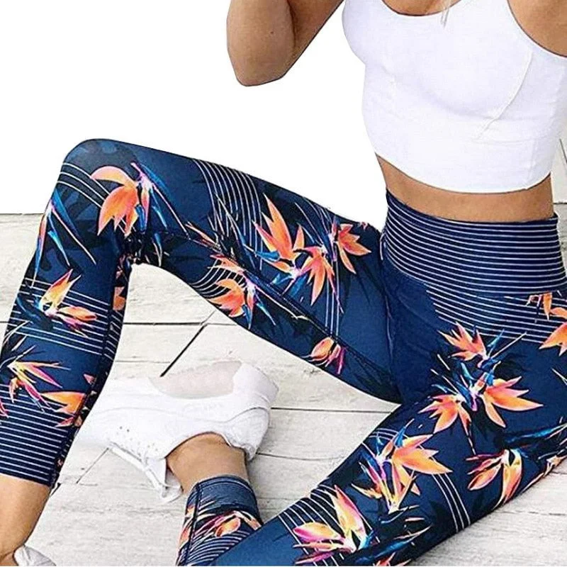 Yoga Pants Women's Fitness Sport Leggings Stripe Printing Elastic Gym Workout Tights S-XL Running Trousers Plus Size Trousers practical easy-care