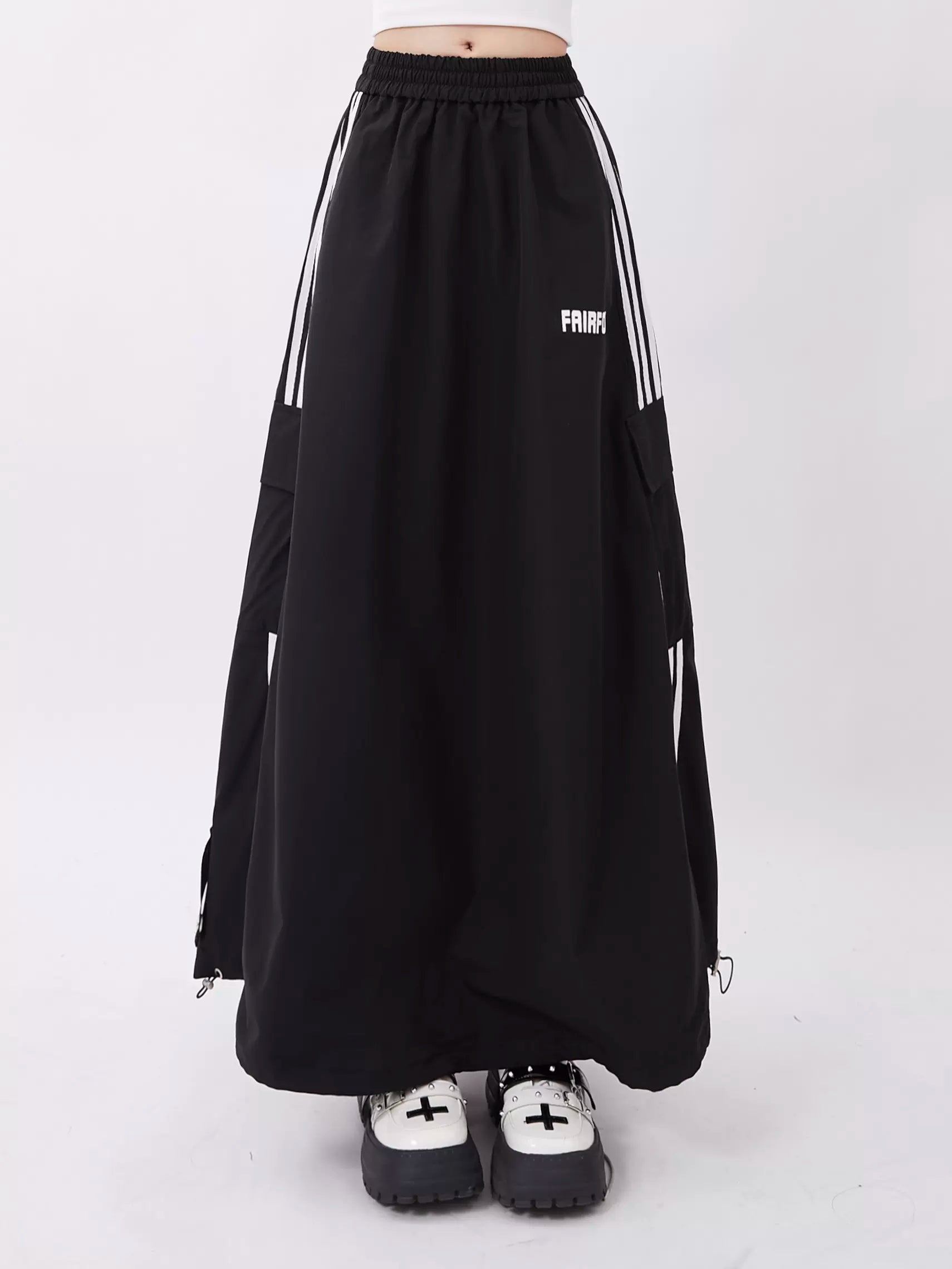 Sports Loose A-Line Long Skirt pleated skirt texture