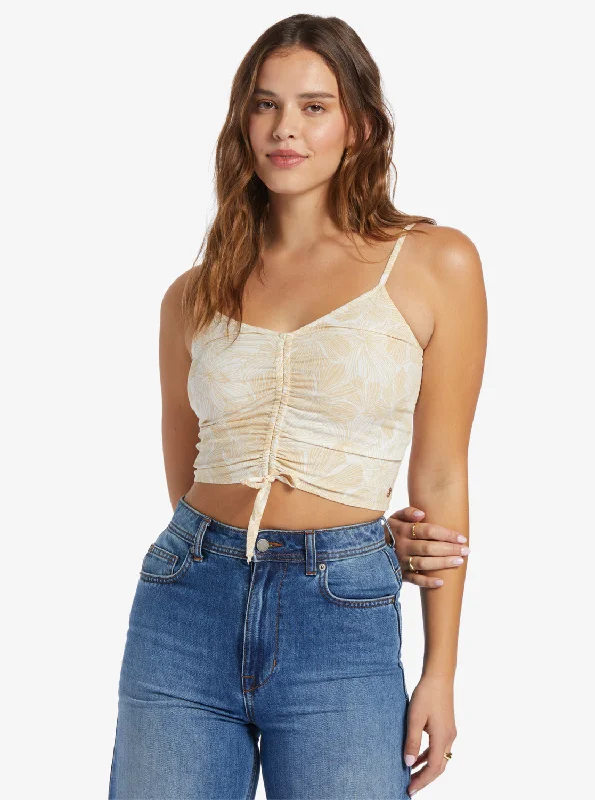 Vibrant Light Strappy Crop Top - Tapioca Crazy Hibiscus Anti-Pilling Machine Wash Handmade