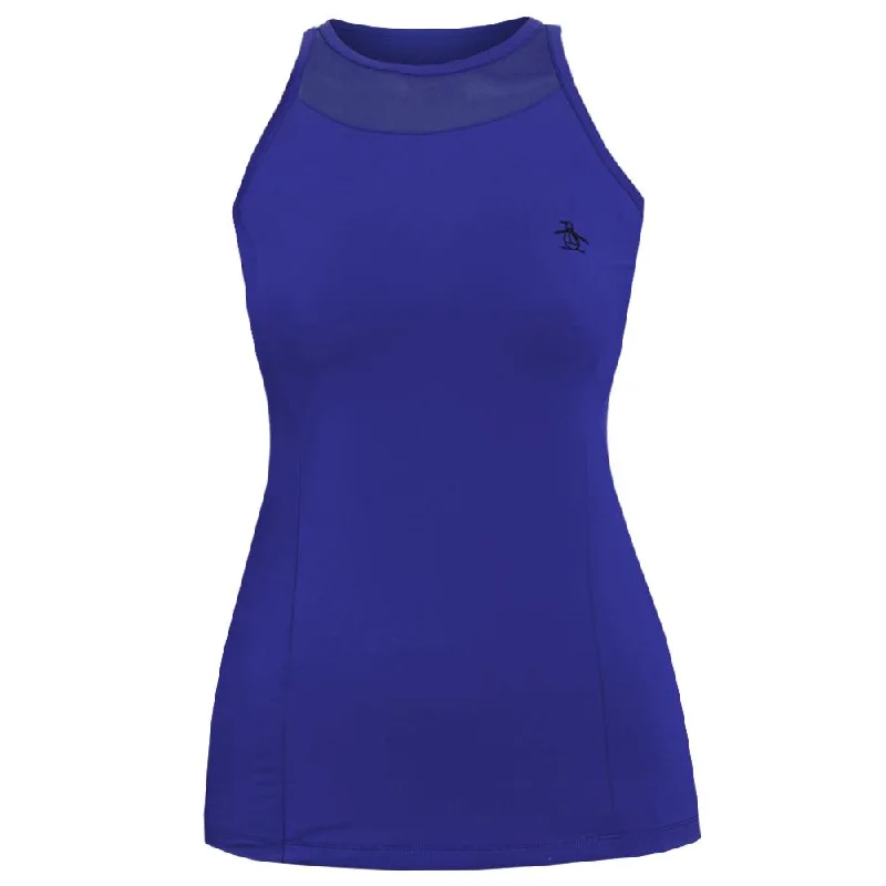 Penguin Women's Illusion Mesh Back Tank - Bluing cropped tank top