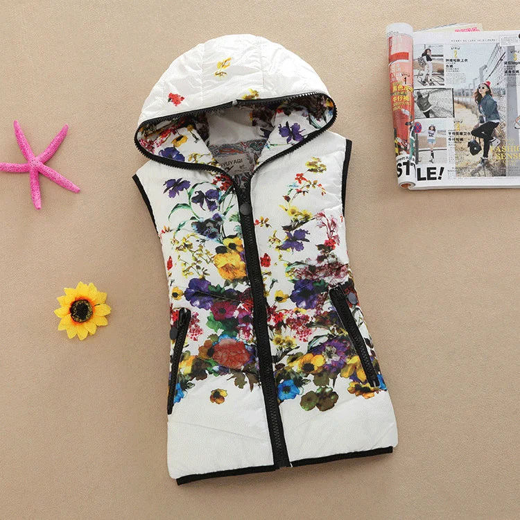 Ladies Vest Jacket Women Cotton Vest Short Slim Down cotton Hooded Vest women coat Front Pockets Side Pockets Patch Pockets