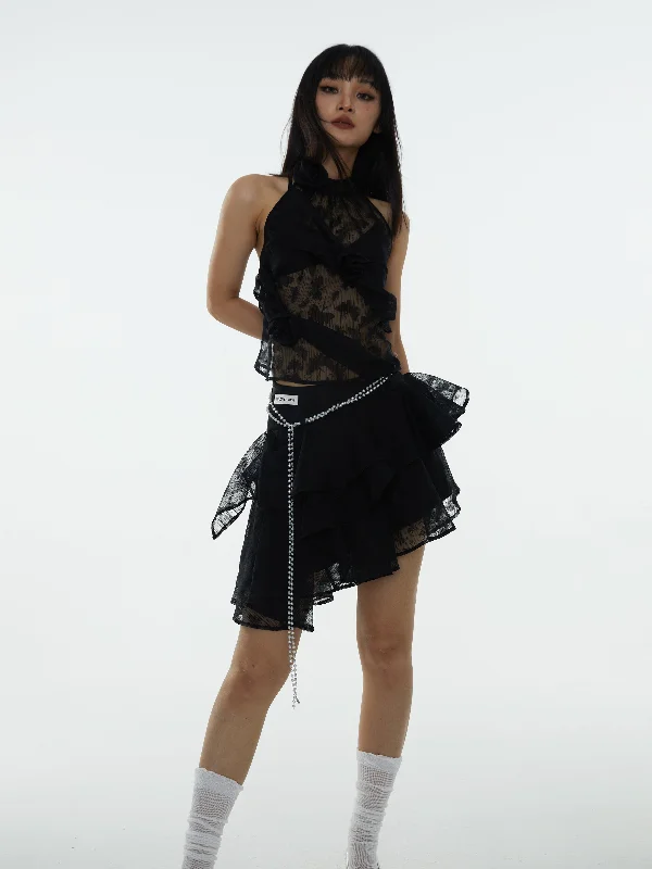 Rose Jacquard Fluffy Skirt - 3D Dimensional Design wool skirt thick