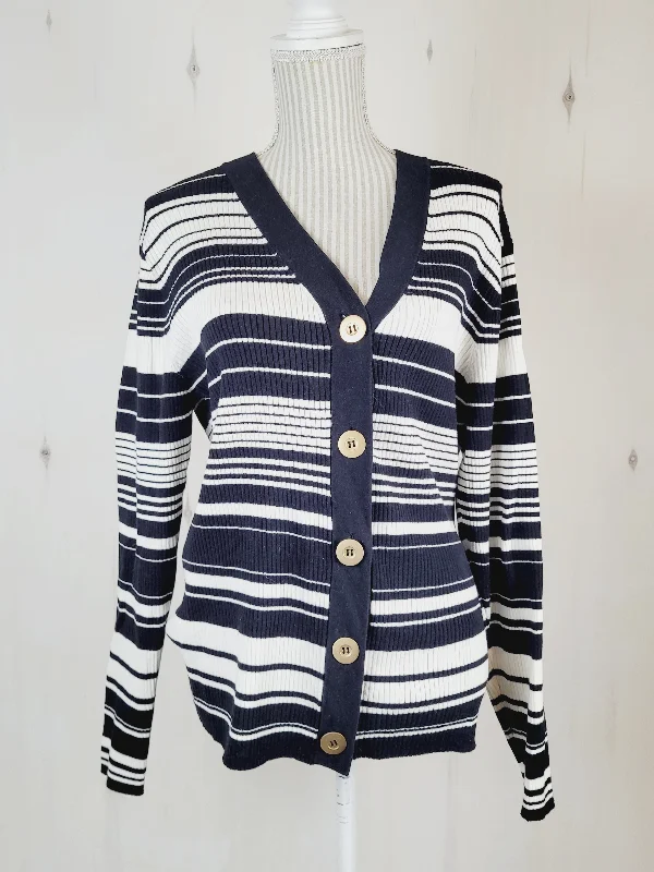 BIANCA NYGARD STRIPED SWEATER LADIES LARGE PRE-LOVED Denim Fabric Leather Fabric Suede Fabric