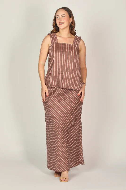 Katie Linen Bias Cut Skirt in Nutmeg corduroy skirt cozy