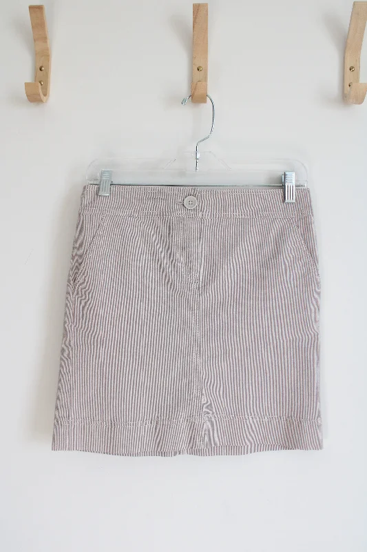 LOFT Tan White Striped Khaki Skirt | 0 Petite tiered skirt playful